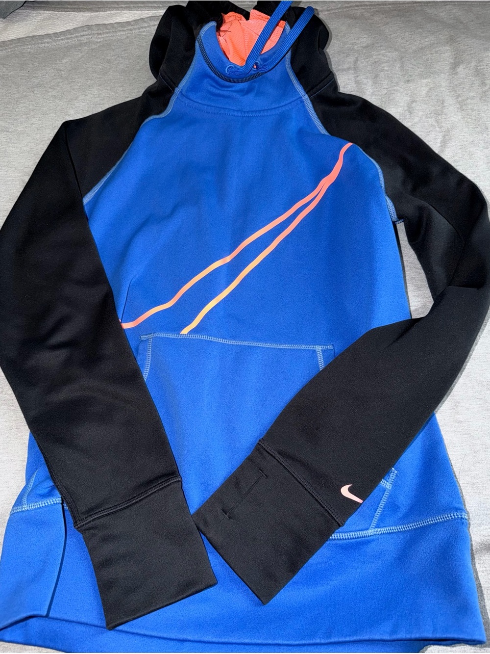 Nike Blue & Black Hoodie with Coral-Orange Lining